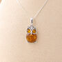 Personalised Sterling Silver Baltic Amber Owl Pendant Necklace, thumbnail 2 of 10