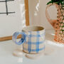 Saffi Line And Speckled Handmade Round Handled Mug, thumbnail 2 of 8