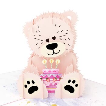 Pop Up 3D Pink Birthday Bear Card, 4 of 4