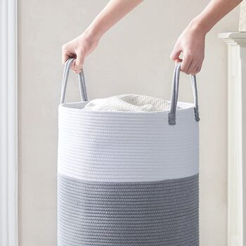 58 L White And Grey Cotton Rope Woven Storage Basket, 5 of 8