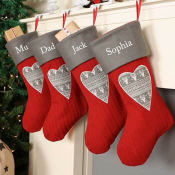 His And Hers Personalised Nordic Red Heart Stockings, 8 of 9