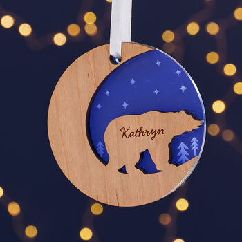 Starry Bear Wood Personalised Christmas Decoration, 2 of 9