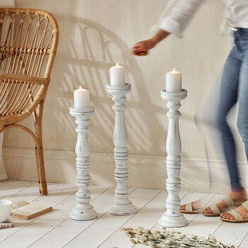 Tall White Wooden Candlestick Two Sizes, 2 of 8