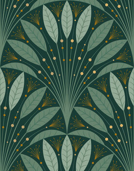 Art Deco Style Fanned Leaf Wallpaper, 2 of 6