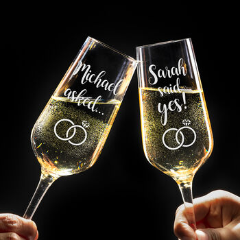 Pair Of Engagement Proposal Glass Champagne Flutes, 4 of 5