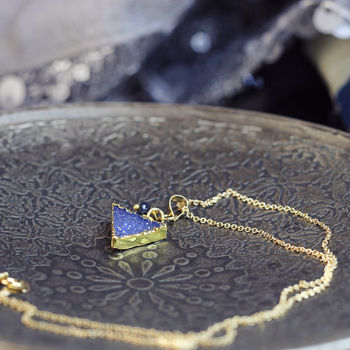 Blue Druzy And Sapphire Triangle Necklace, 6 of 10