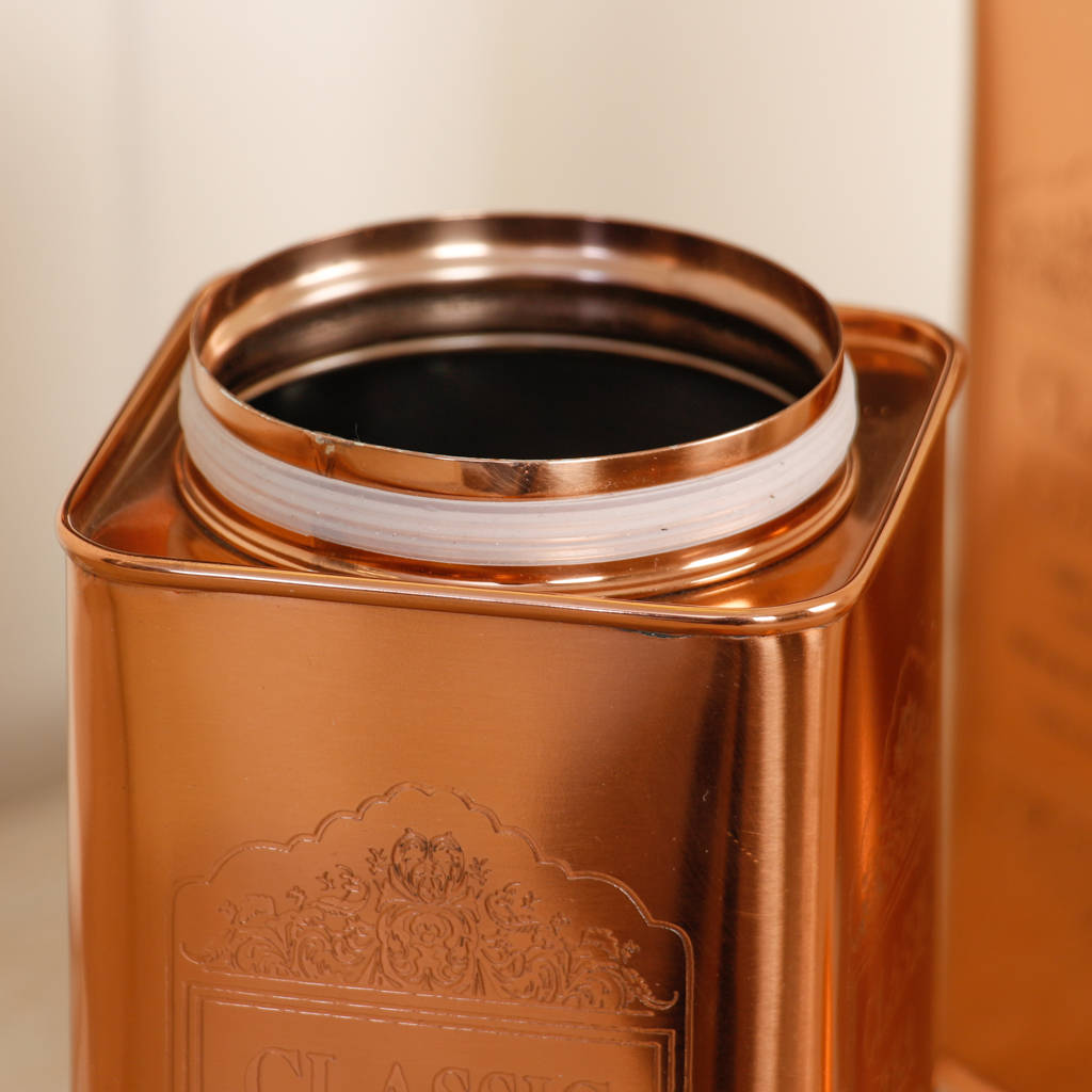Large Classic Tea, Coffee And Sugar Copper Tin Set By Dibor