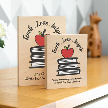 Personalised Teach Love Inspire Wood Block Teacher Gift, 3 of 3