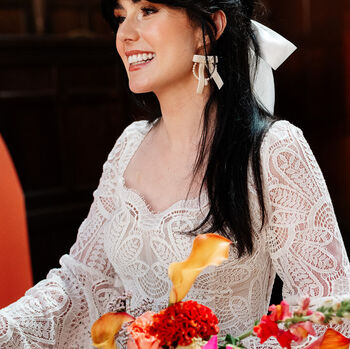 Velvet Bow And Hand Beaded Hoop Earrings, 4 of 10