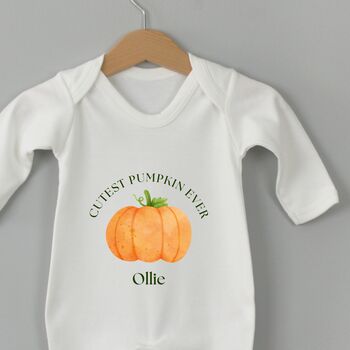 Personalised Cutest Pumpkin Ever Sleepsuit, 2 of 2