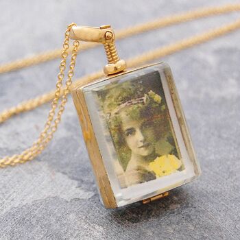 Square Glass Photo Locket Sterling Silver Necklace, 3 of 5