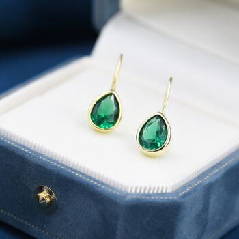 Emerald Green Droplet Drop Hook Earrings, 6 of 11