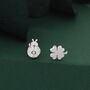 Sterling Silver Four Leaf Clover And Ladybird Stud Earrings, thumbnail 1 of 12