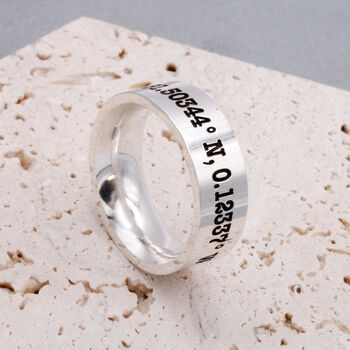 Latitude Longitude Coordinates Silver Ring 8mm Flat Profile, 5 of 9