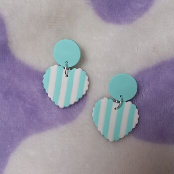 Polymer Clay Stripy Frill Heart Earrings, 2 of 2