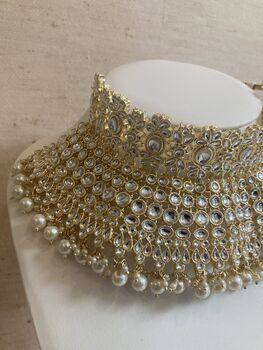 Gold Plated White Kundan Indian Choker Set, 5 of 9