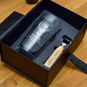 Gift Boxed Stag Wedding Glass And Bottle Opener Set, 3 of 4