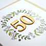Floral 50th Birthday Wooden Illustrated Card, thumbnail 2 of 2
