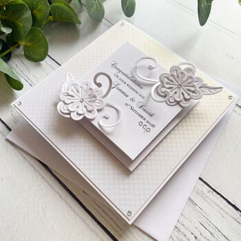 Handmade Personalised Wedding Card In White, 5 of 6