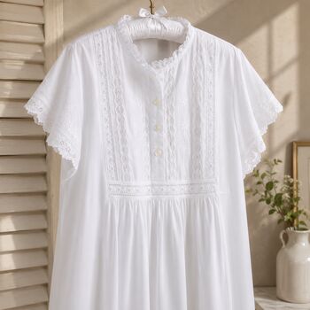 Polo Short Sleeve White Cotton Victorian Style Lace Trim Nightdress, 2 of 7