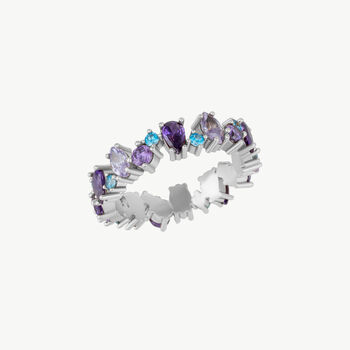 Textured Amethyst Color Floral Silver Ring, 2 of 4