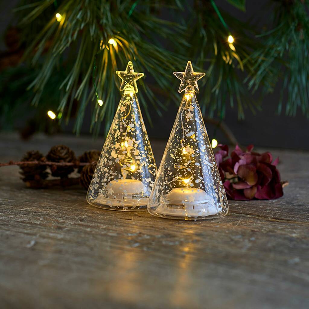 Clear Glass Trees Set Of Two With LED Lights By Nest