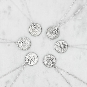 Sterling Silver Star Sign 70th Birthday Sixpence Necklace, 4 of 10