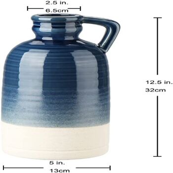 Blue Ceramic Vintage Flower Vase With Handle, 2 of 6