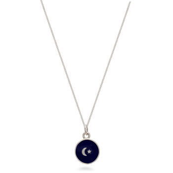 Small Moon And Star Enamel Necklace Sterling Silver, 2 of 5