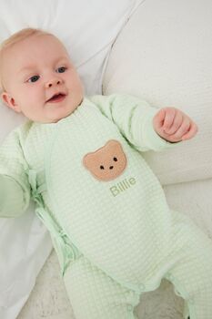 Personalised Green Quilted Teddy Bear Boucle Romper, 3 of 7