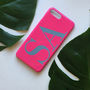 Grey And Neon Pink Monogram Phone Case, thumbnail 6 of 7