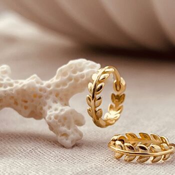 Gold Leaf Huggie Hoop Earrings, 2 of 5
