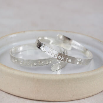 Sterling Silver Personalised Hand Stamped Christening Bangle, 4 of 7