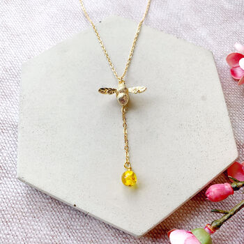 Bee And Amber Drop Necklace, 5 of 9