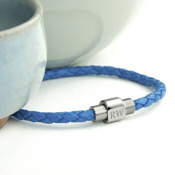 Personalised Men's Woven Leather Bracelet | Cobalt Blue, 4 of 8