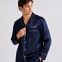 Personalised Matching Navy Luxury Satin Father's Day Pyjamas For Dad And Child, thumbnail 3 of 9