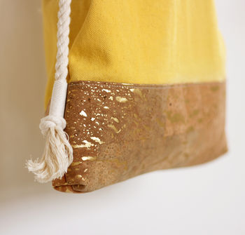 Stone Washed Denim + Vegan Cork Leather Rope Bag, 3 of 6