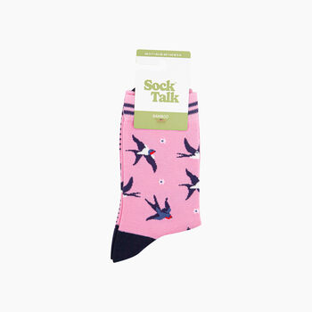 Blue Swallow Bird Bamboo Socks In Pink, 3 of 4