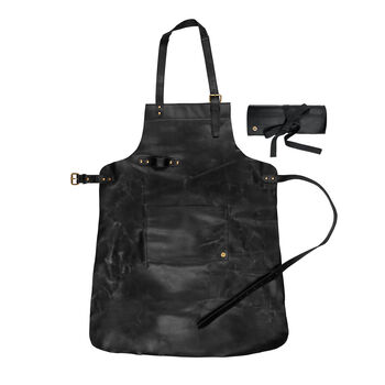 Personalised Black Leather Apron And Tool Roll Gift Set, 2 of 10