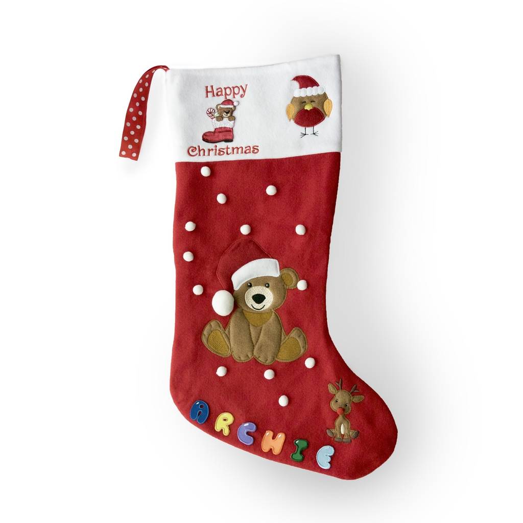 personalised teddy christmas stocking by babyfish | notonthehighstreet.com