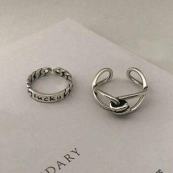Two Pc Silver Alloy Lucky Chunky Cross Braid Ring Set, 2 of 3