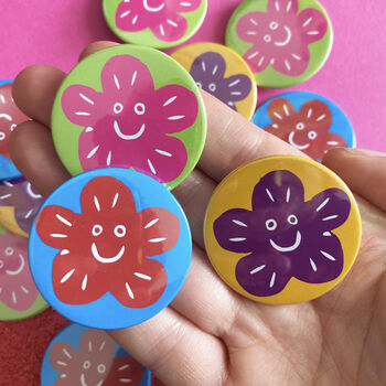 Colourful Retro Happy Face Flower Badges, 4 of 6