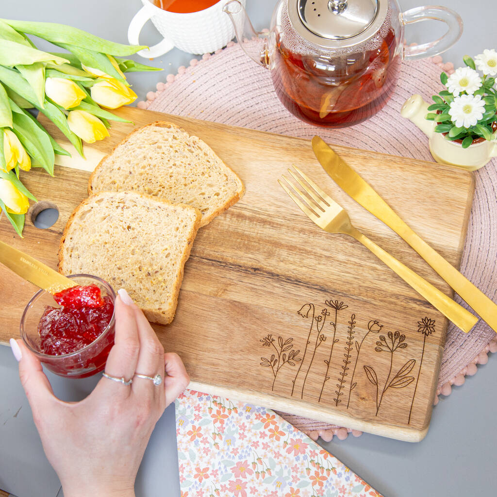 Personalised Spring Floral Acacia Serving Board By Duncan Stewart ...