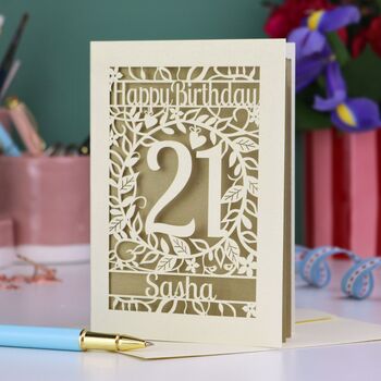 Personalised 21st Birthday Card Papercut Flower Design, 6 of 6