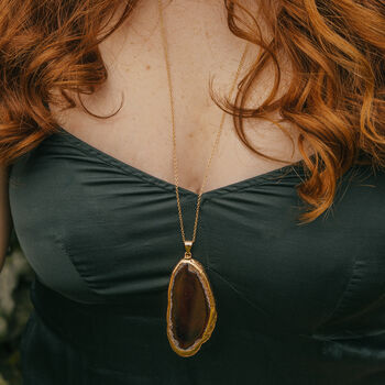 Gold Plate Black Agate Crystal Long Length Necklace, 4 of 5