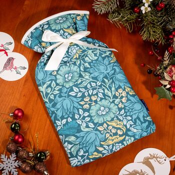 Hot Water Bottle In William Morris Mallow Teal, 3 of 5
