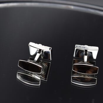 Silver Stripe Minimal Cufflinks 316 L Stainless Steel Polished Rectangular, 5 of 5