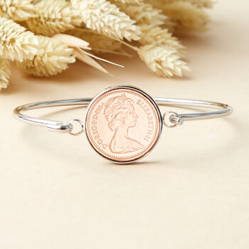 40th Birthday 1984 Penny Coin Bangle Bracelet, 2 of 8
