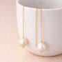 Gold Plated Sterling Silver Freshwater Pearl Threader Drop Earrings, thumbnail 2 of 5