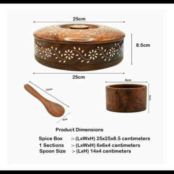 Wooden Handcrafted Round Spice Box With Spoon, 7 of 7